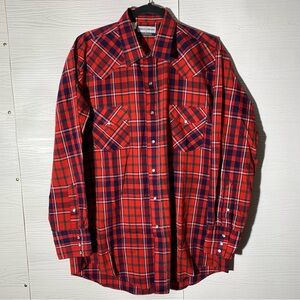 Vintage Silver Collection by Karman Red Plaid Pearl Snap Western Shirt Large